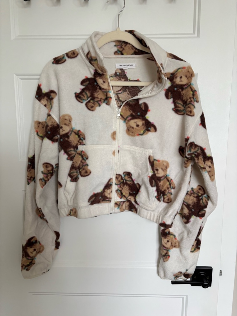 Grayson Threads Cream Fleece Jacket with Brown Teddy Print